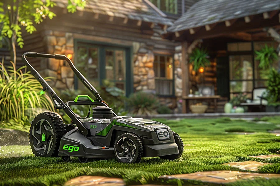 green electric lawn mower